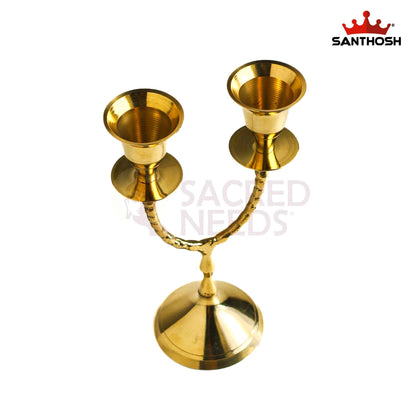 Sacred Needs Brass 2 Candle Stand – 6.3 Inch (16 cm) Height | Traditional Brass Dual Candle Holder for Pooja Room, Dining Table & Home Decor