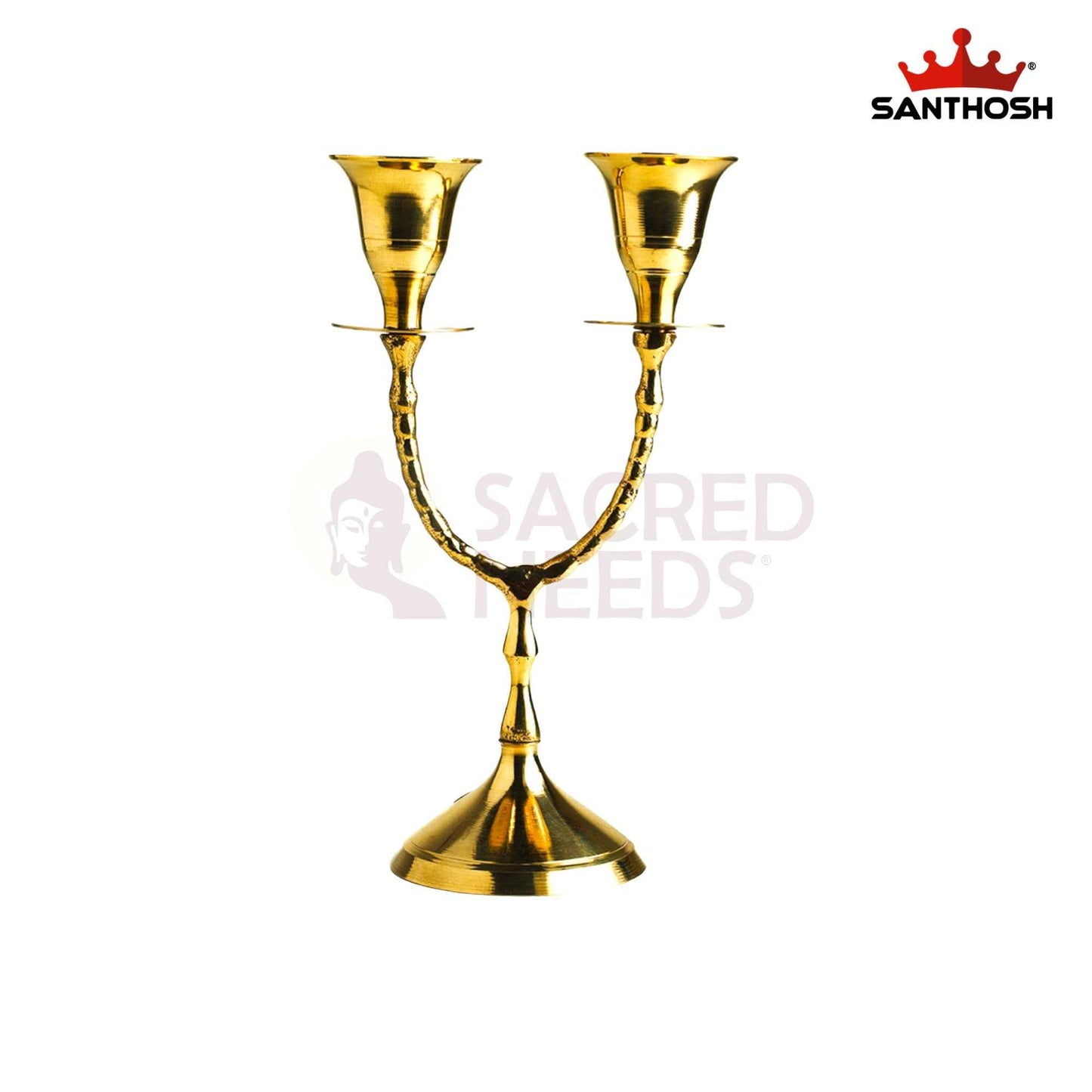Sacred Needs Brass 2 Candle Stand – 6.3 Inch (16 cm) Height | Traditional Brass Dual Candle Holder for Pooja Room, Dining Table & Home Decor