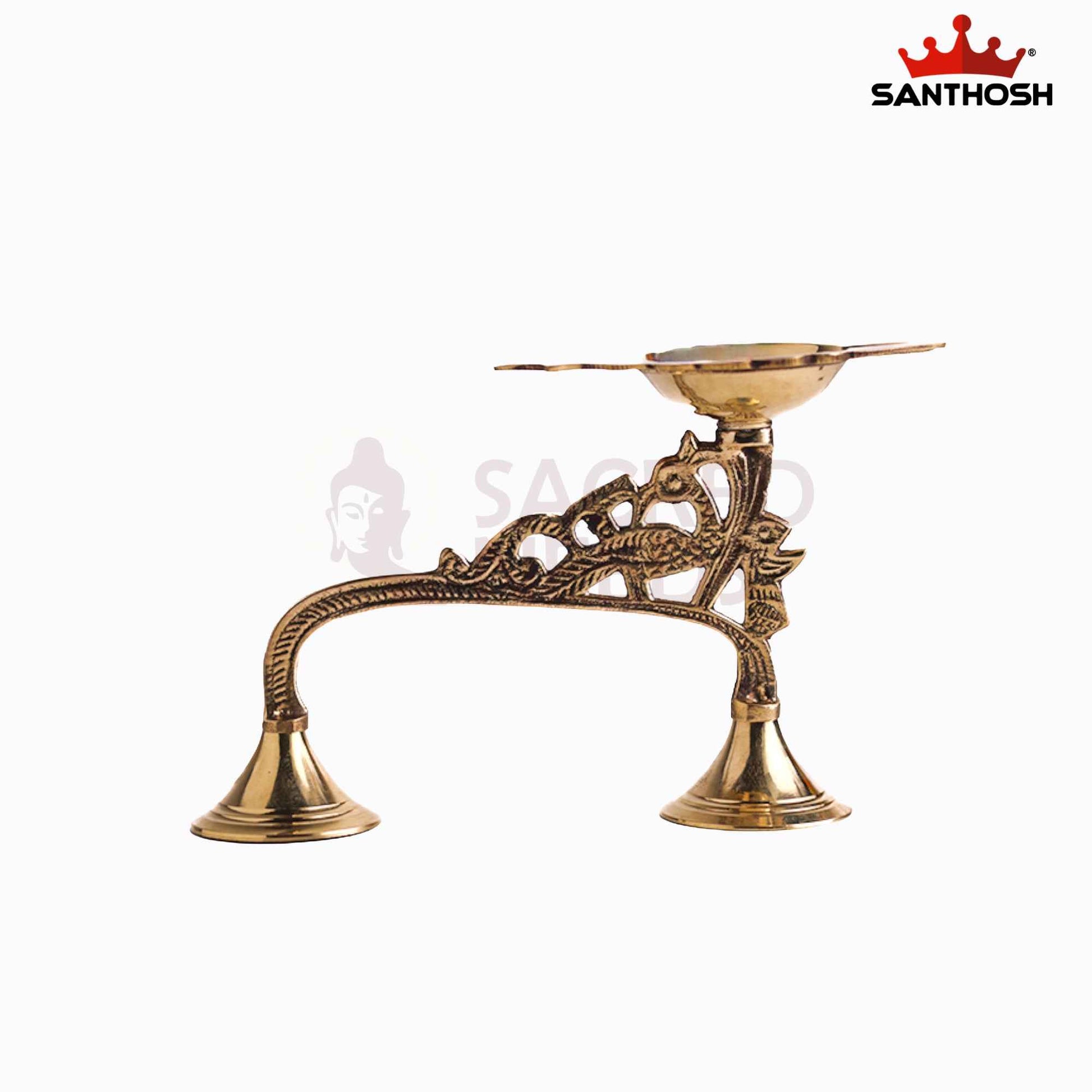 Sacred Needs Brass One Mukh Mor Aarti Lamp – 4.2 Inch (10.7 cm) Height | Traditional Peacock Aarti Diya for Pooja Rituals