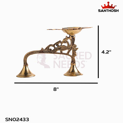 Sacred Needs Brass One Mukh Mor Aarti Lamp – 4.2 Inch (10.7 cm) Height | Traditional Peacock Aarti Diya for Pooja Rituals