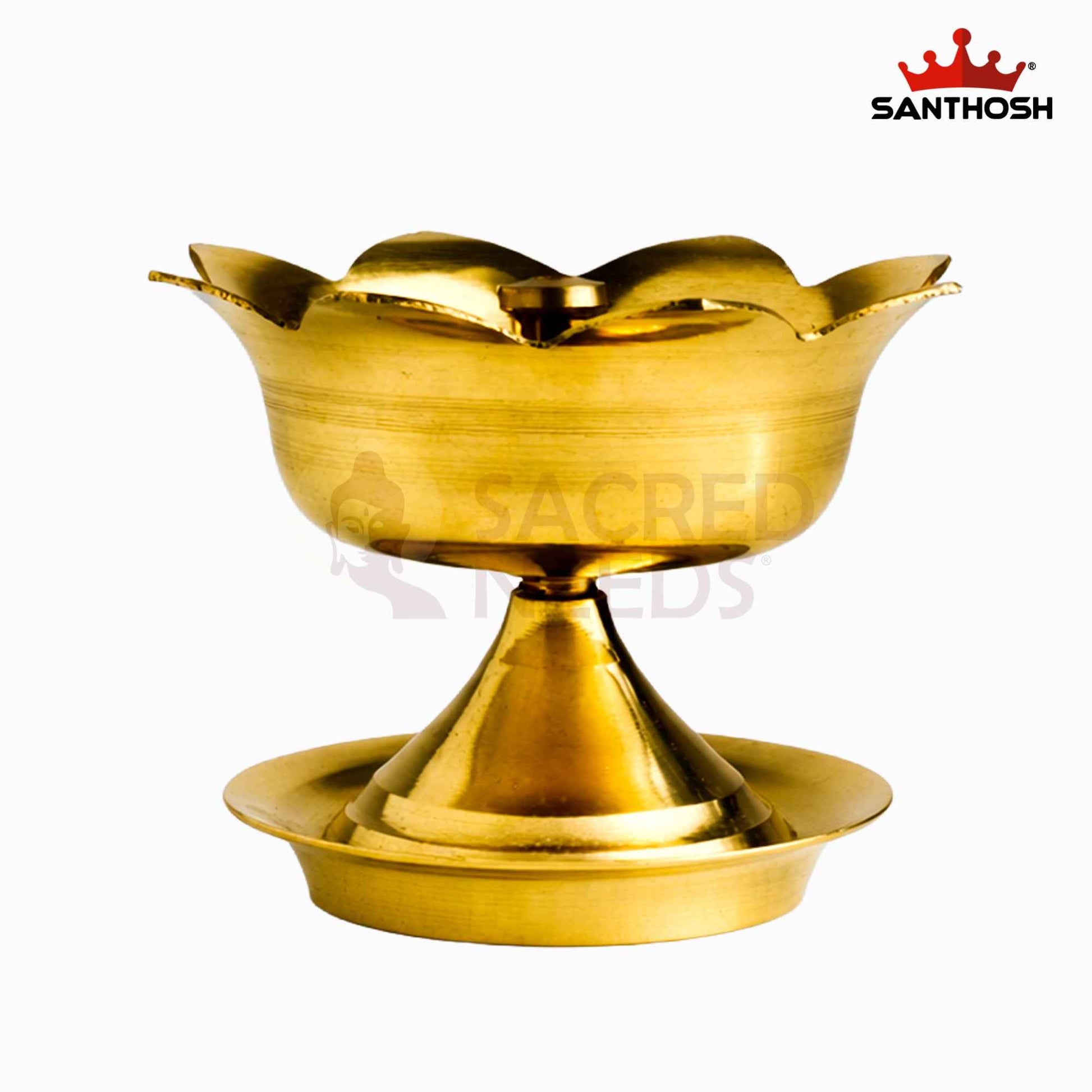 Sacred Needs Brass Lotus Deepam – 2.4 Inch (6.1 cm) Height | Lotus Shaped Brass Diya Lamp for Pooja Room & Temple