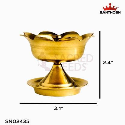 Sacred Needs Brass Lotus Deepam – 2.4 Inch (6.1 cm) Height | Lotus Shaped Brass Diya Lamp for Pooja Room & Temple