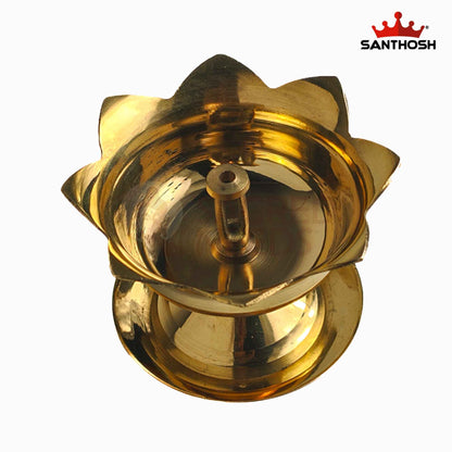 Sacred Needs Brass Lotus Deepam – 2.6 Inch (6.6 cm) Height | Traditional Brass Lotus Diya for Pooja & Temple Rituals