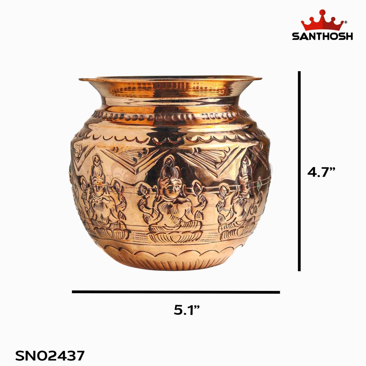 Sacred Needs Copper Astalakshmi Chambu – 4.7 Inch (12 cm) Height | Traditional Copper Kalash Pot for Pooja Rituals & Temple Use