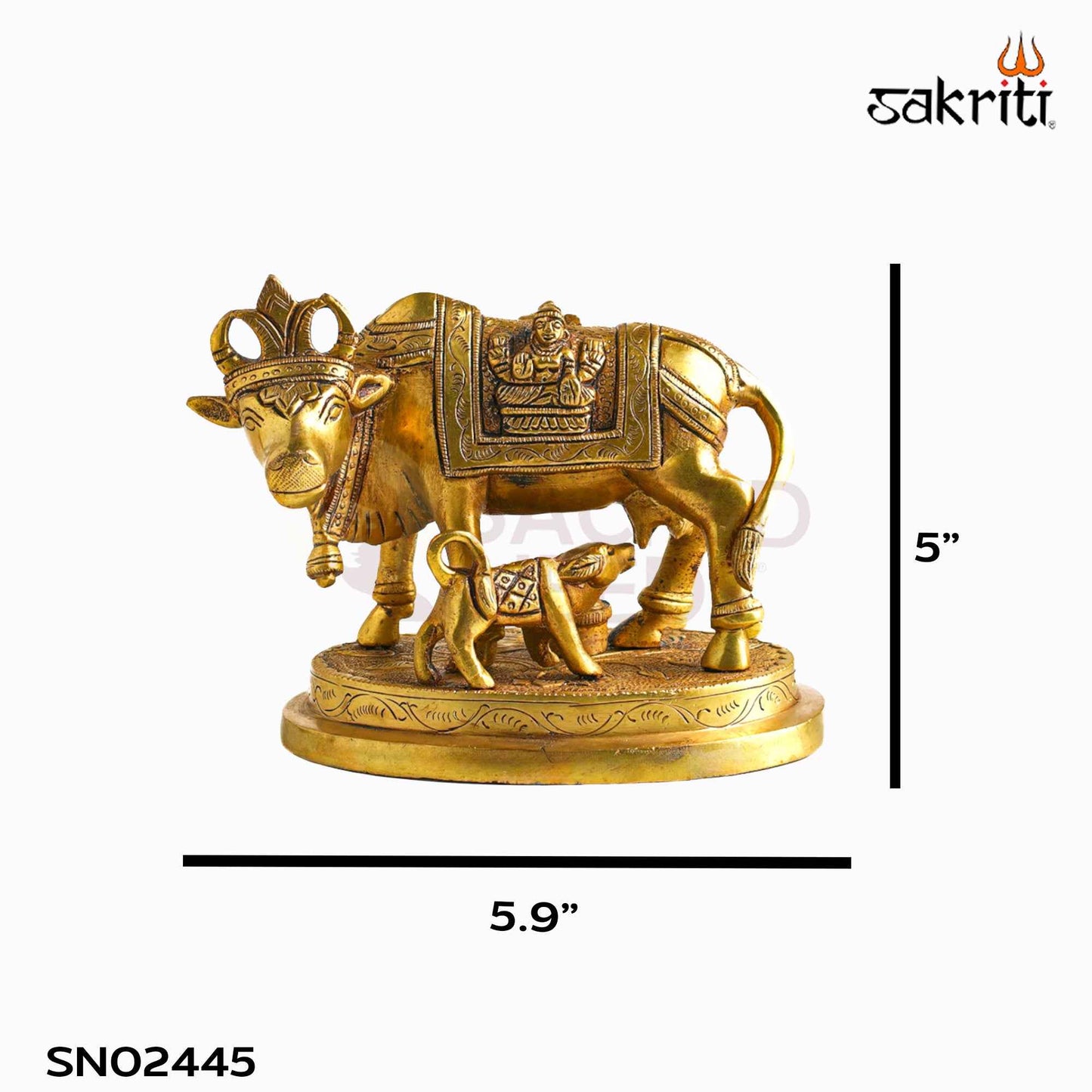 Sacred Needs Brass Cow & Calf Idol with Base – 5 Inch (12.7 cm) Height | Kamadhenu Cow Statue for Pooja Room, Temple & Spiritual Home Decor