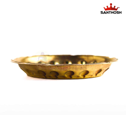 Sacred Needs Brass Flower Laser Plate – 0.6 Inch (1.5 cm) Height | Decorative Brass Flower Design Pooja Plate for Kumkum, Haldi & Temple Rituals