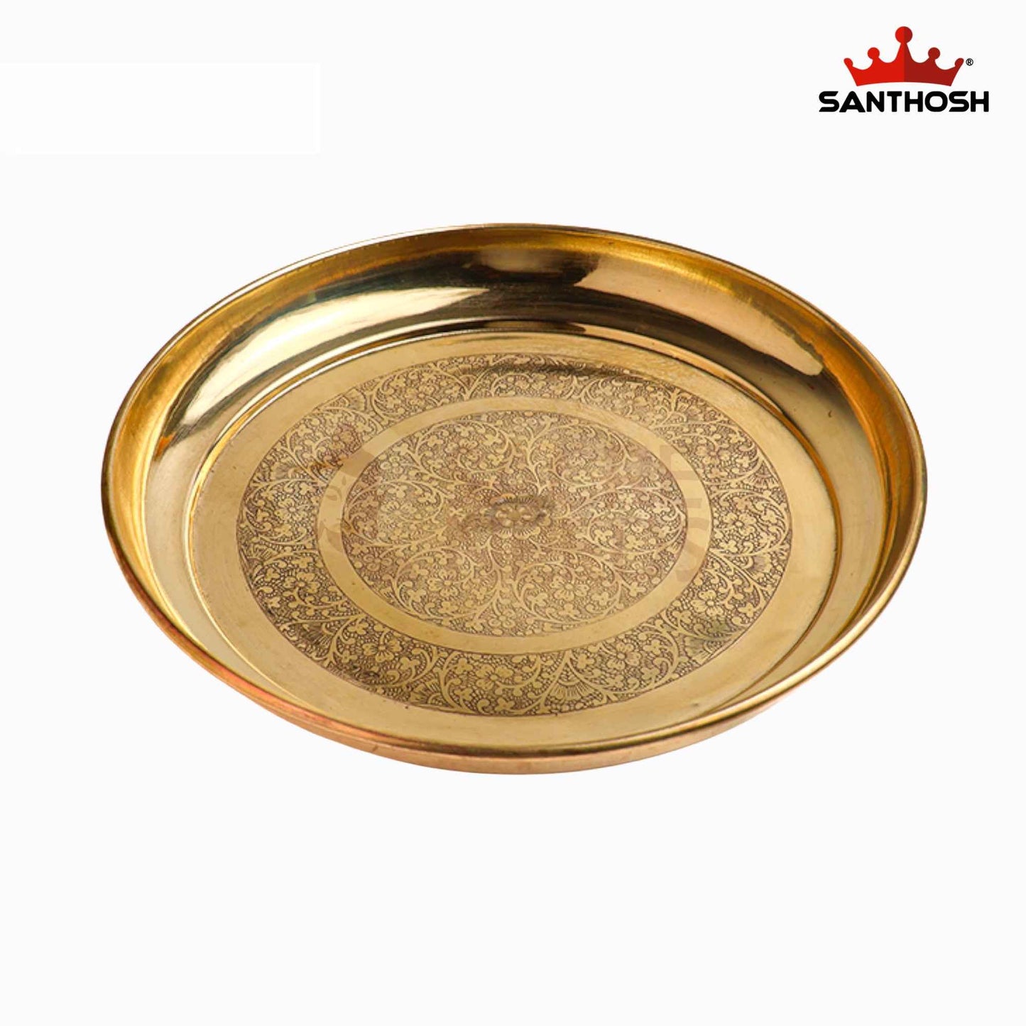 Sacred Needs Brass China Etching Plate – 9.5 Inch (24.1 cm) Diameter | Traditional Engraved Brass Pooja Thali for Temple, Rituals & Home Decor