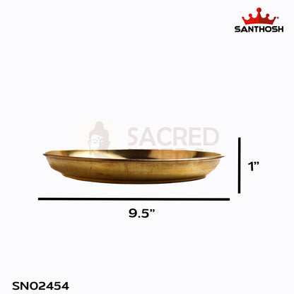 Sacred Needs Brass China Etching Plate – 9.5 Inch (24.1 cm) Diameter | Traditional Engraved Brass Pooja Thali for Temple, Rituals & Home Decor