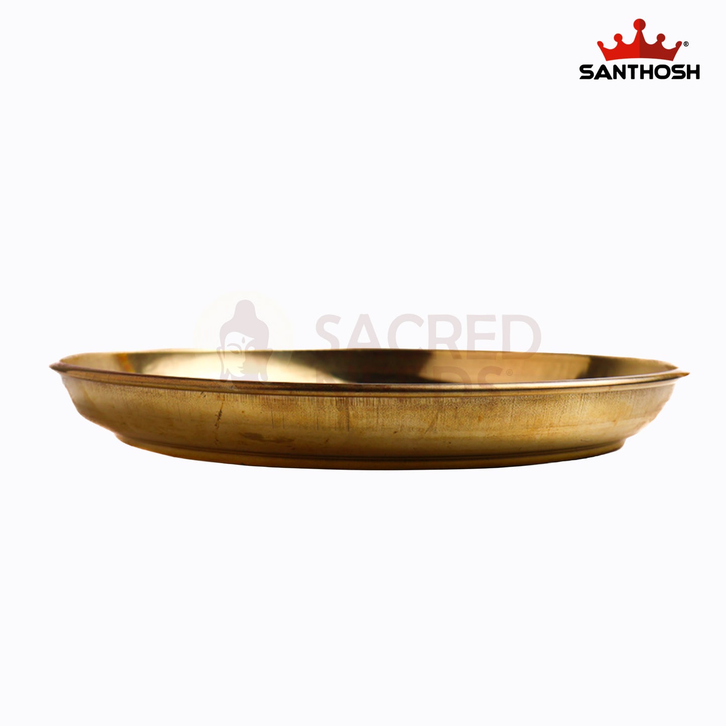 Sacred Needs Brass Etching China Plate – 10.5 Inch (26.7 cm) Diameter | Traditional Engraved Brass Pooja Thali for Temple, Rituals & Home Decor