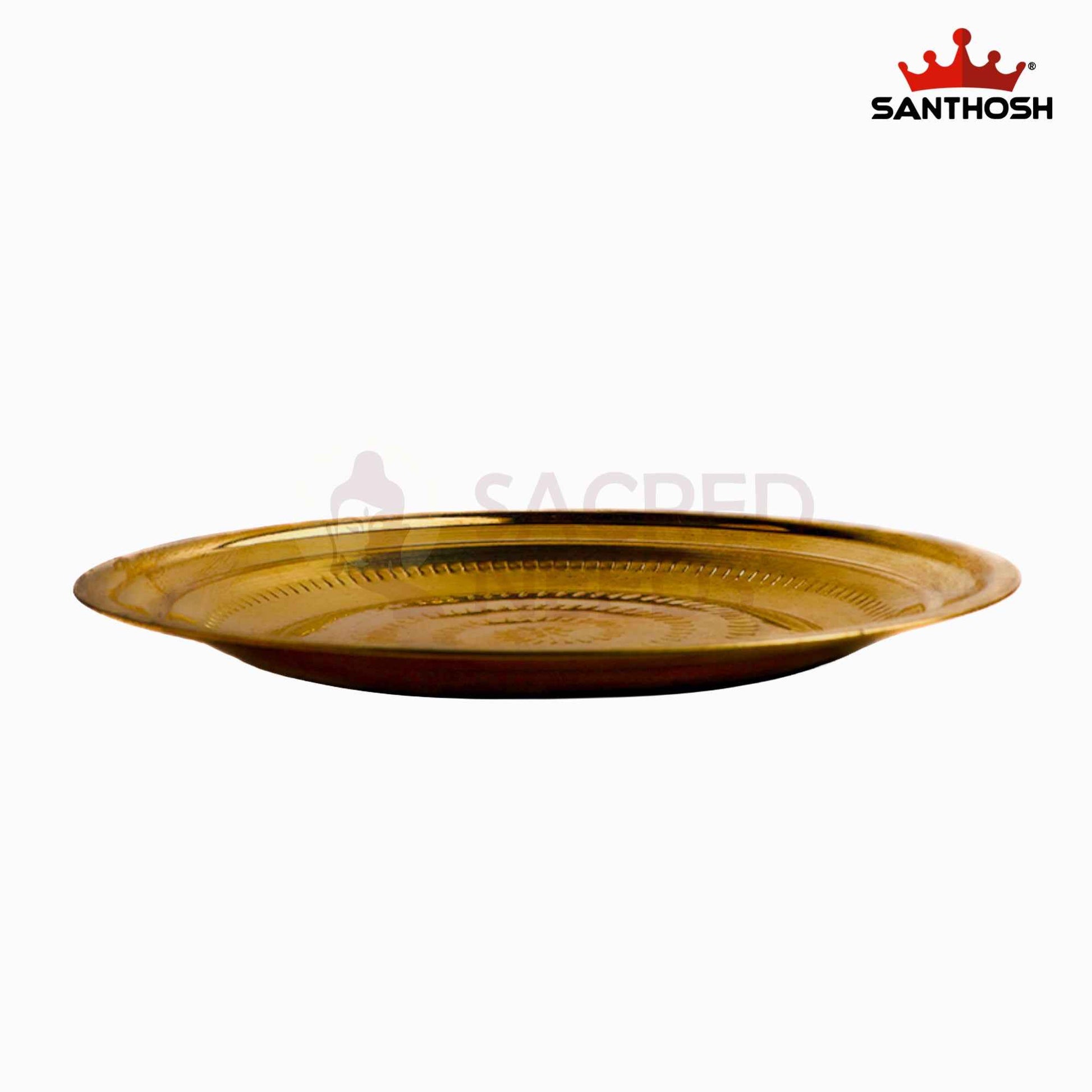 Sacred Needs Brass Pottu Parat Plate – 11.5 Inch (29.2 cm) Length | Traditional Brass Kumkum & Pooja Plate for Temple Rituals, Festivals & Home Worship