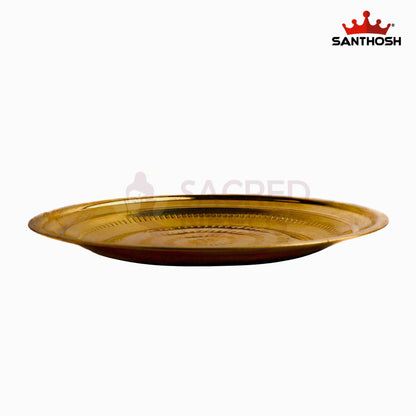 Sacred Needs Brass Pottu Parat Plate – 11.5 Inch (29.2 cm) Length | Traditional Brass Kumkum & Pooja Plate for Temple Rituals, Festivals & Home Worship