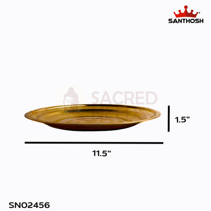 Sacred Needs Brass Pottu Parat Plate – 11.5 Inch (29.2 cm) Length | Traditional Brass Kumkum & Pooja Plate for Temple Rituals, Festivals & Home Worship