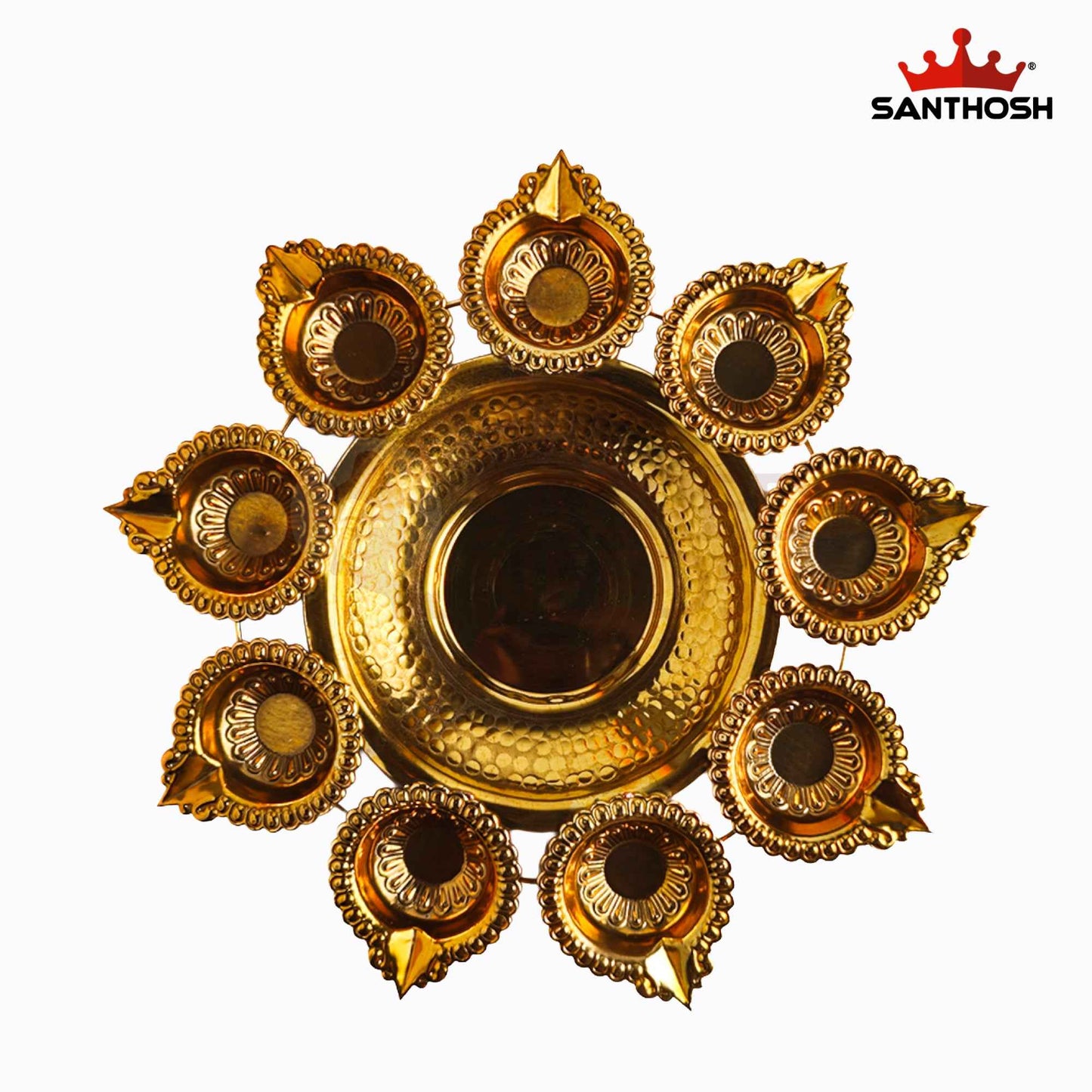 Sacred Needs Brass Urli with 9 Deepam – 1.3 Inch (3.3 cm) Height | Traditional Brass Urli Diya Bowl with 9 Oil Lamps for Pooja, Festivals & Home Decor