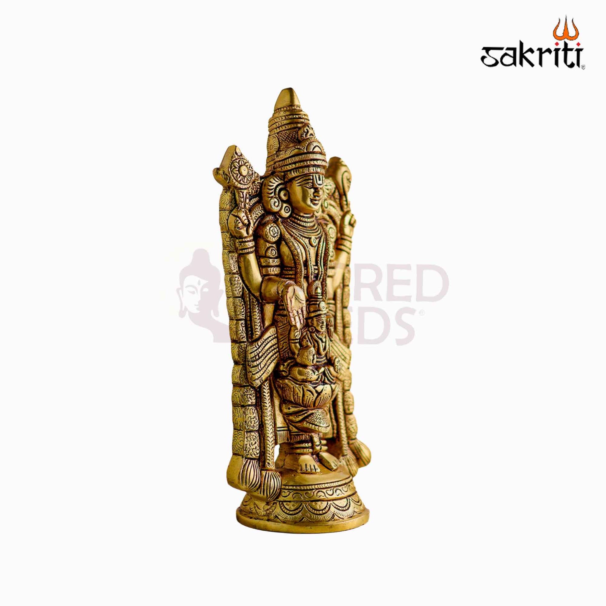 Sacred Needs Brass Lakshmi Balaji Idol – 12 Inch (30.5 cm) Height | Lord Venkateswara with Goddess Lakshmi Statue for Temple, Pooja Room & Home Décor