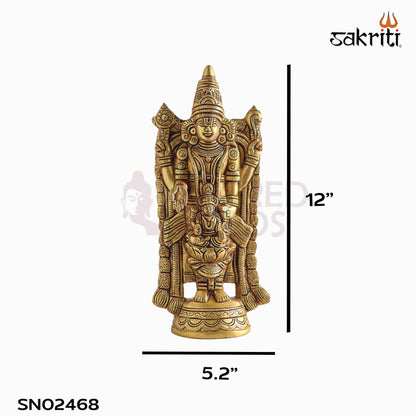 Sacred Needs Brass Lakshmi Balaji Idol – 12 Inch (30.5 cm) Height | Lord Venkateswara with Goddess Lakshmi Statue for Temple, Pooja Room & Home Décor