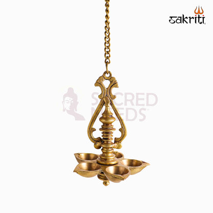 Sacred Needs Brass Hanging Vilakku – 30 Inch (76.2 cm) Height | Traditional Brass Hanging Oil Lamp for Temple, Pooja Room & Festive Decor