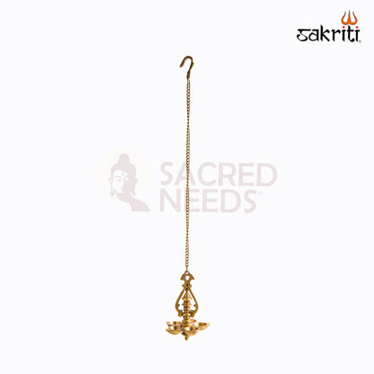 Sacred Needs Brass Hanging Vilakku – 30 Inch (76.2 cm) Height | Traditional Brass Hanging Oil Lamp for Temple, Pooja Room & Festive Decor