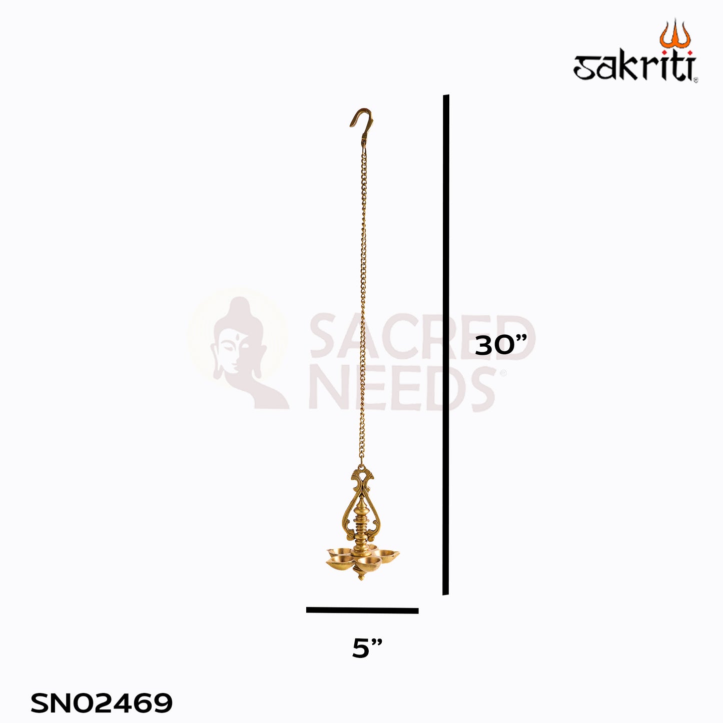 Sacred Needs Brass Hanging Vilakku – 30 Inch (76.2 cm) Height | Traditional Brass Hanging Oil Lamp for Temple, Pooja Room & Festive Decor