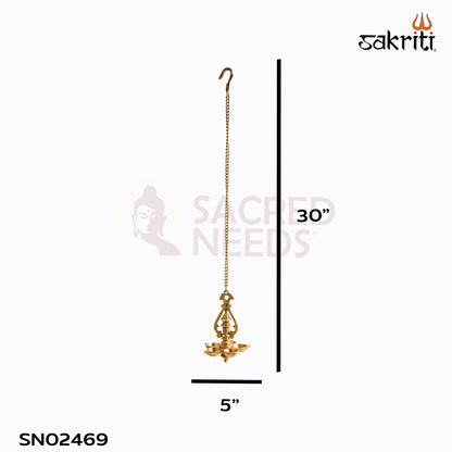 Sacred Needs Brass Hanging Vilakku – 30 Inch (76.2 cm) Height | Traditional Brass Hanging Oil Lamp for Temple, Pooja Room & Festive Decor
