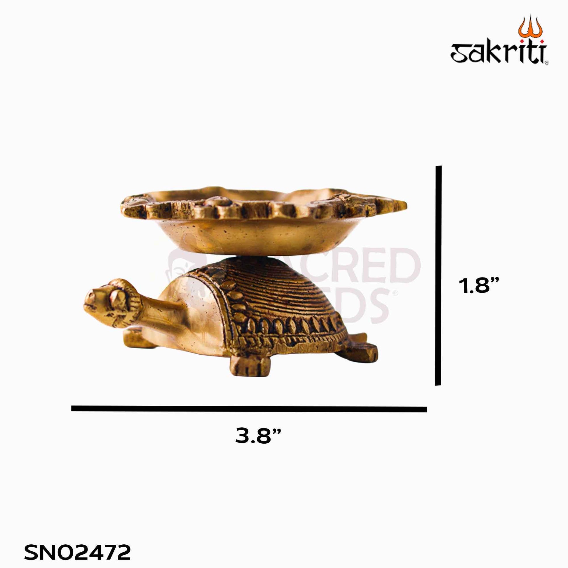 Sacred Needs Brass Swastik Tortoise Agal – 1.8 Inch (4.6 cm) Height | Traditional Brass Oil Lamp Diya with Swastik & Tortoise Design for Pooja, Temple & Home Decor