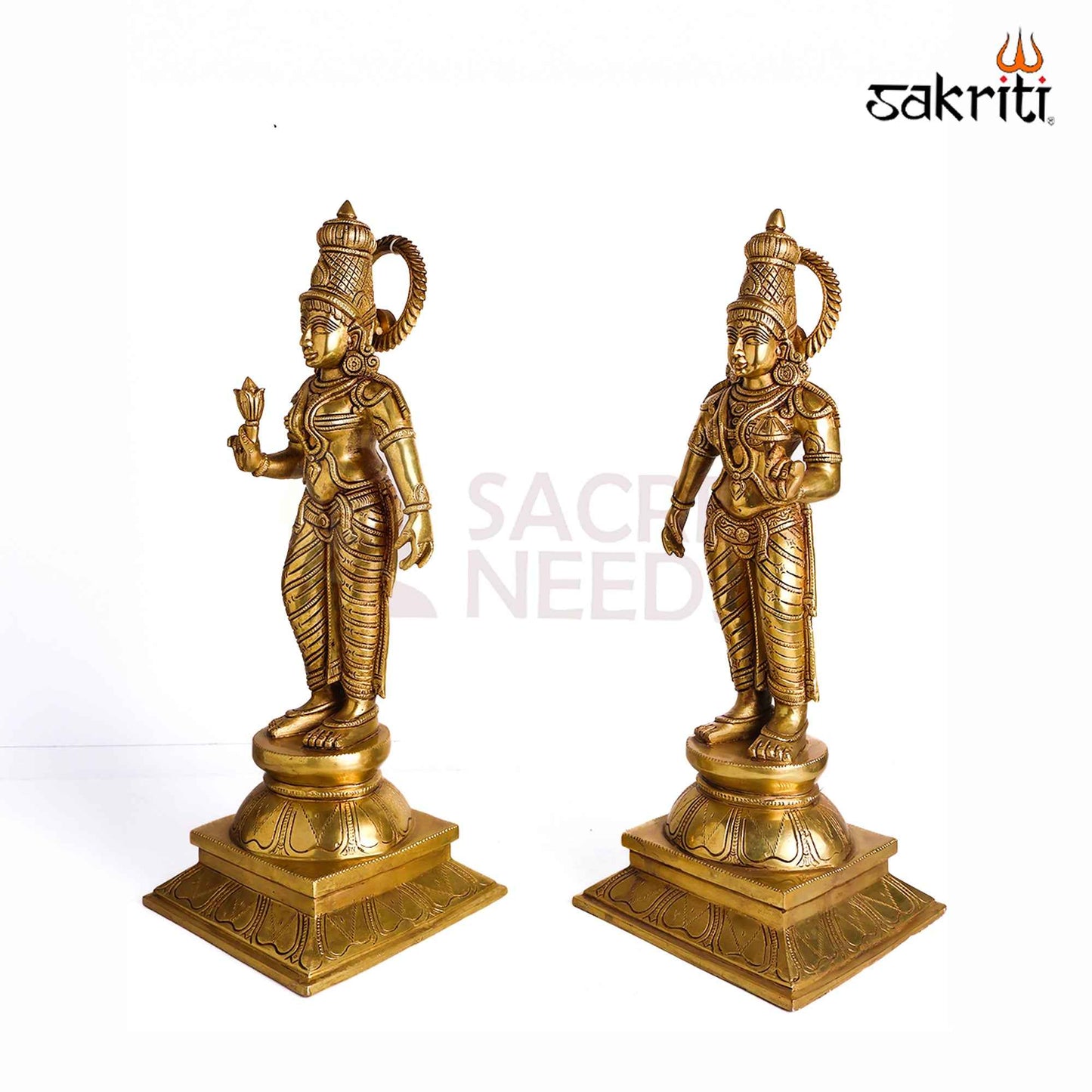 Sacred Needs Brass Murugan Idol Set – 22.5 Inch (57.2 cm) Height | Lord Murugan Statue Set for Temple, Pooja Room & Spiritual Home Decor