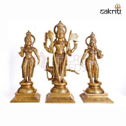 Sacred Needs Brass Murugan Idol Set – 22.5 Inch (57.2 cm) Height | Lord Murugan Statue Set for Temple, Pooja Room & Spiritual Home Decor