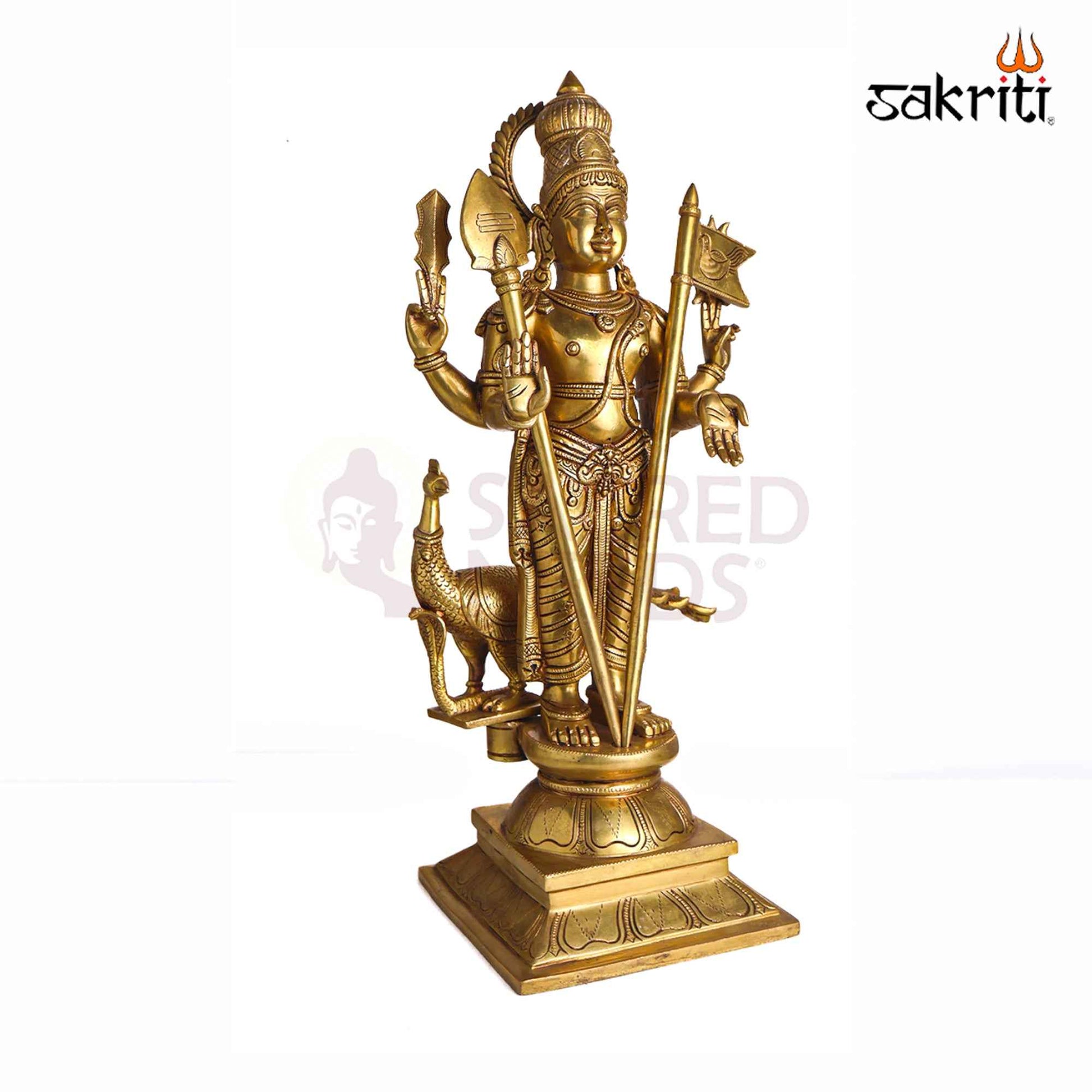 Sacred Needs Brass Murugan Idol Set – 22.5 Inch (57.2 cm) Height | Lord Murugan Statue Set for Temple, Pooja Room & Spiritual Home Decor