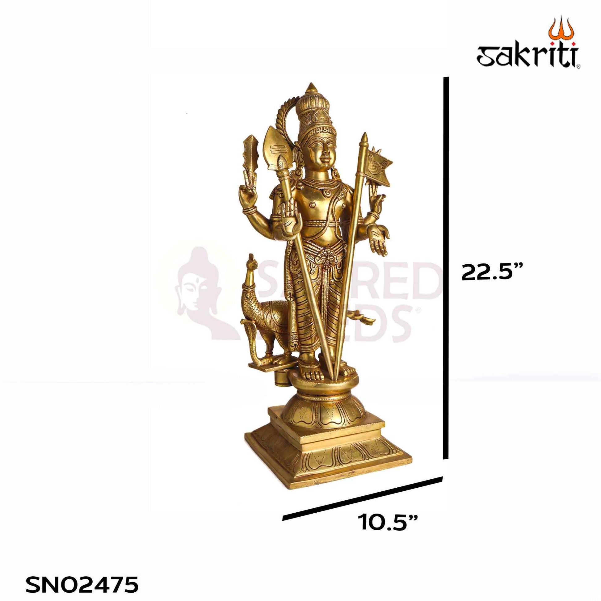 Sacred Needs Brass Murugan Idol Set – 22.5 Inch (57.2 cm) Height | Lord Murugan Statue Set for Temple, Pooja Room & Spiritual Home Decor