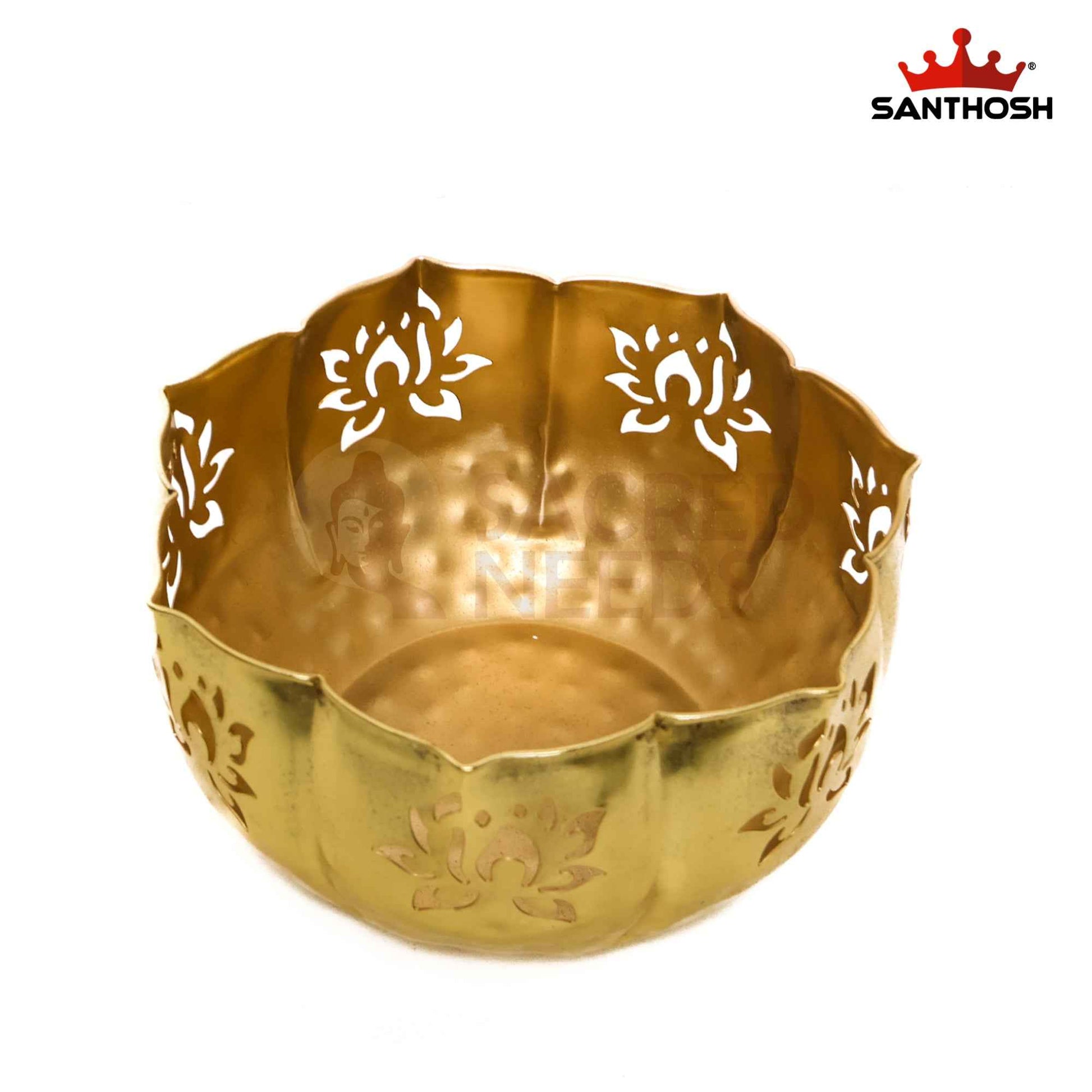 Sacred Needs Brass Cut Urli Bowl – 6 Inch (15.2 cm) Height | Decorative Brass Urli for Floating Flowers, Candles & Traditional Home Décor