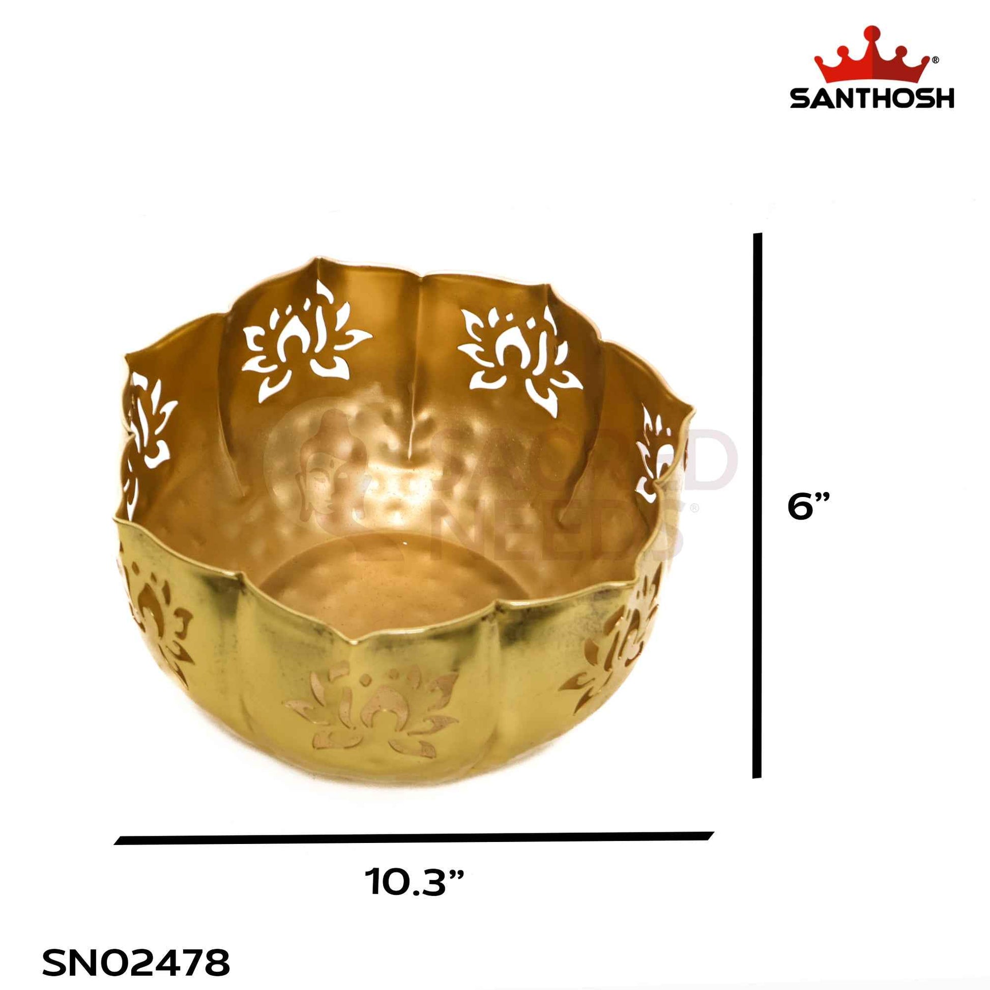 Sacred Needs Brass Cut Urli Bowl – 6 Inch (15.2 cm) Height | Decorative Brass Urli for Floating Flowers, Candles & Traditional Home Décor