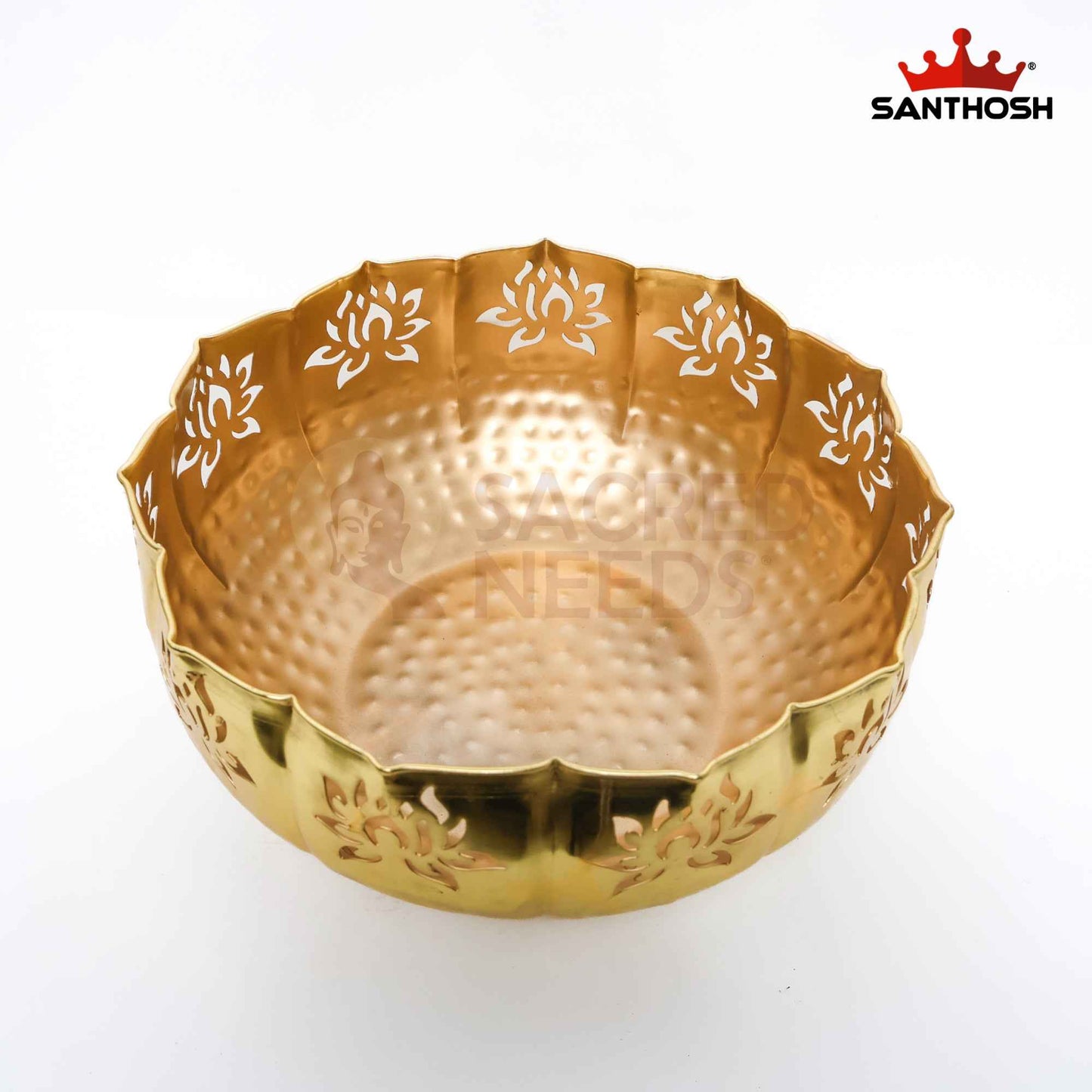 Sacred Needs Brass Cut Urli Bowl – 6.8 Inch (17.3 cm) Height | Traditional Brass Decorative Urli for Floating Flowers, Candles & Festive Home Decor