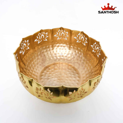 Sacred Needs Brass Cut Urli Bowl – 6.8 Inch (17.3 cm) Height | Traditional Brass Decorative Urli for Floating Flowers, Candles & Festive Home Decor