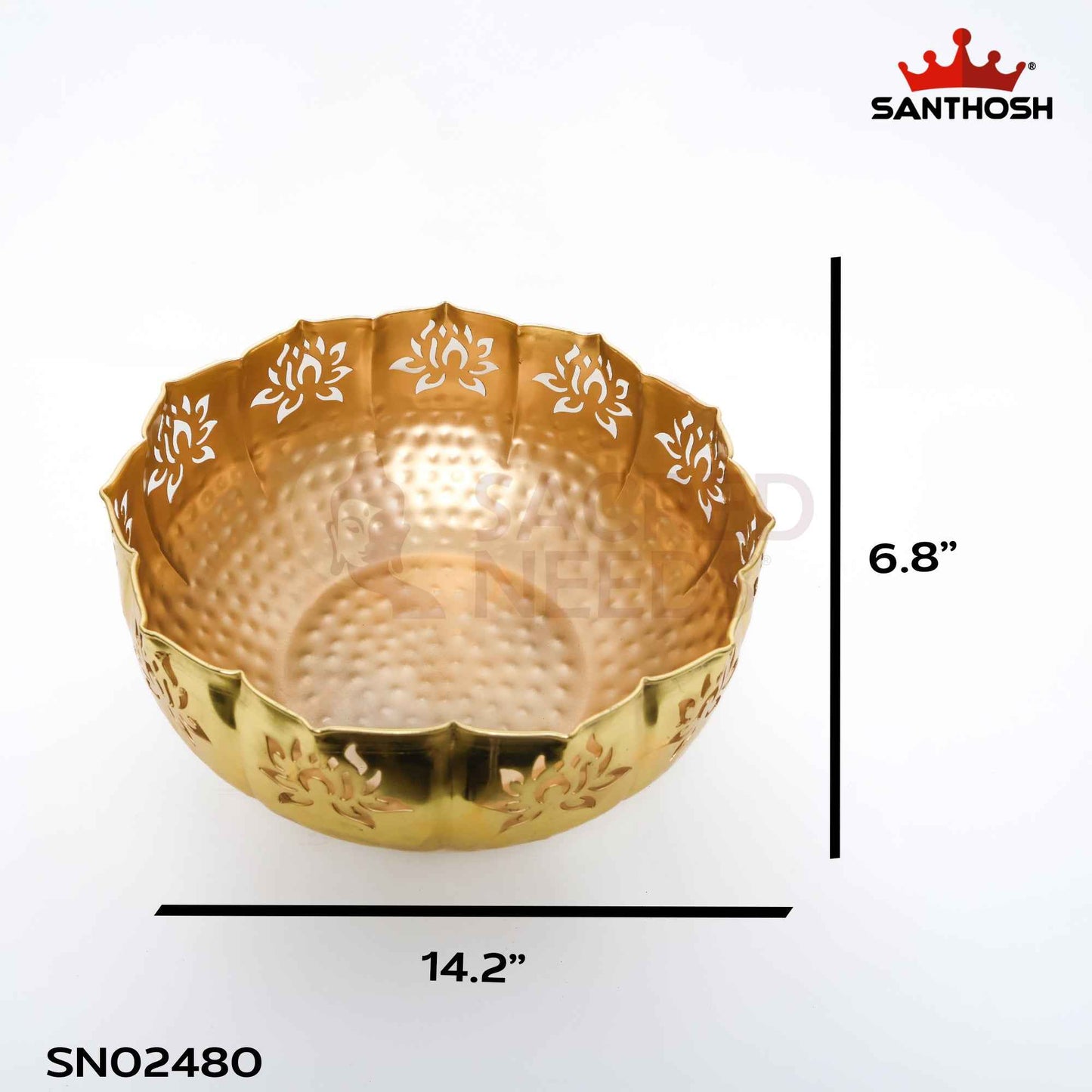 Sacred Needs Brass Cut Urli Bowl – 6.8 Inch (17.3 cm) Height | Traditional Brass Decorative Urli for Floating Flowers, Candles & Festive Home Decor
