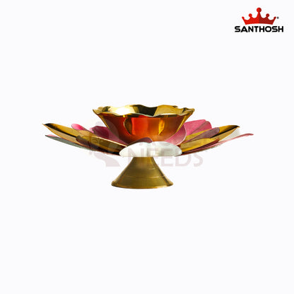Sacred Needs Brass Lotus Pyali Diya – 1.3 Inch (3.3 cm) Height | Traditional Lotus Shape Brass Oil Lamp for Pooja Room, Temple & Festive Decor