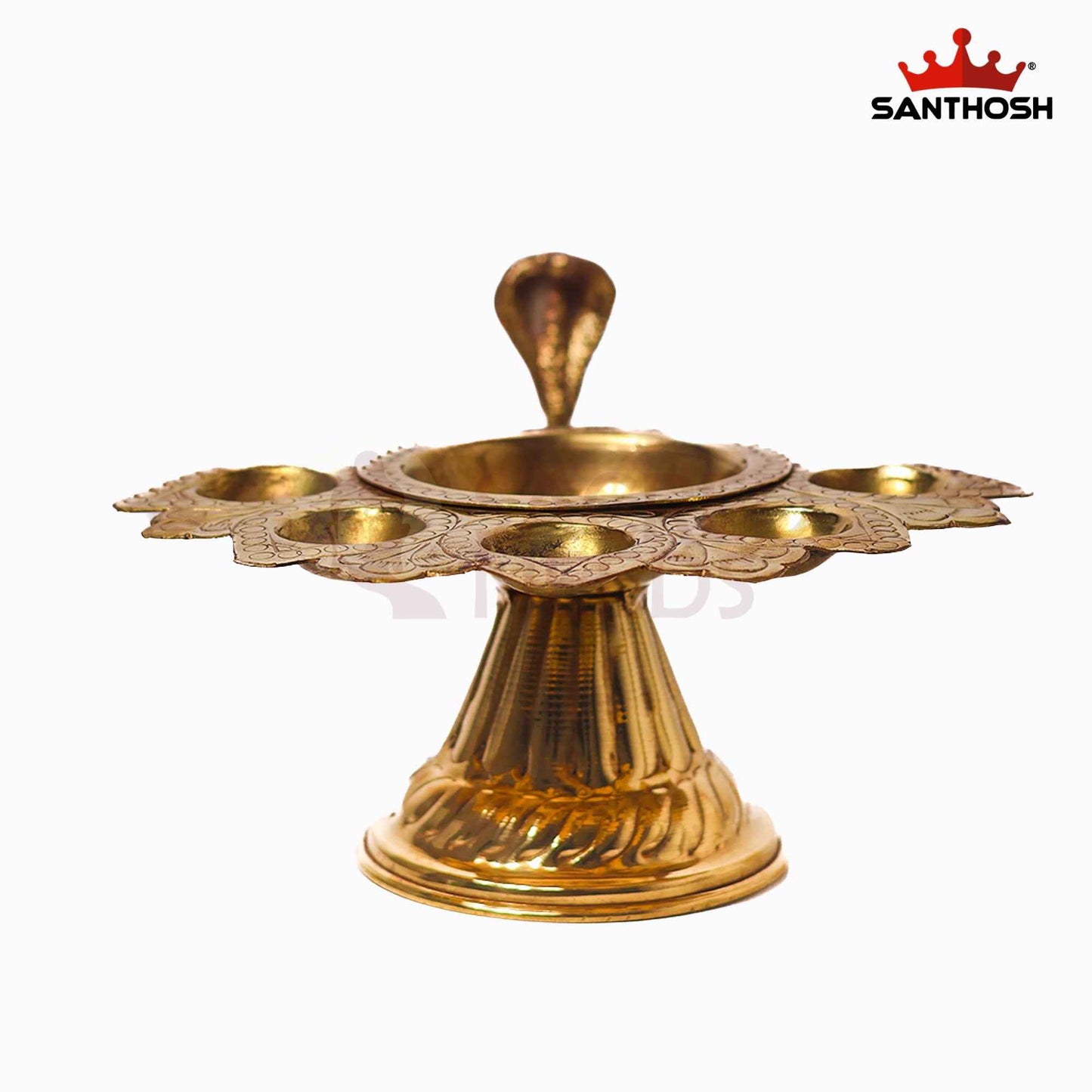 Sacred Needs Brass 5 Face Aarti Lamp – 5 Inch (12.7 cm) Height | Traditional Panchmukhi Brass Aarti Diya for Temple, Pooja Room & Hindu Rituals
