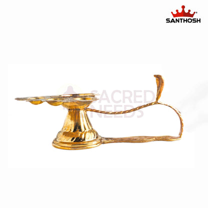 Sacred Needs Brass 5 Face Aarti Lamp – 5 Inch (12.7 cm) Height | Traditional Panchmukhi Brass Aarti Diya for Temple, Pooja Room & Hindu Rituals