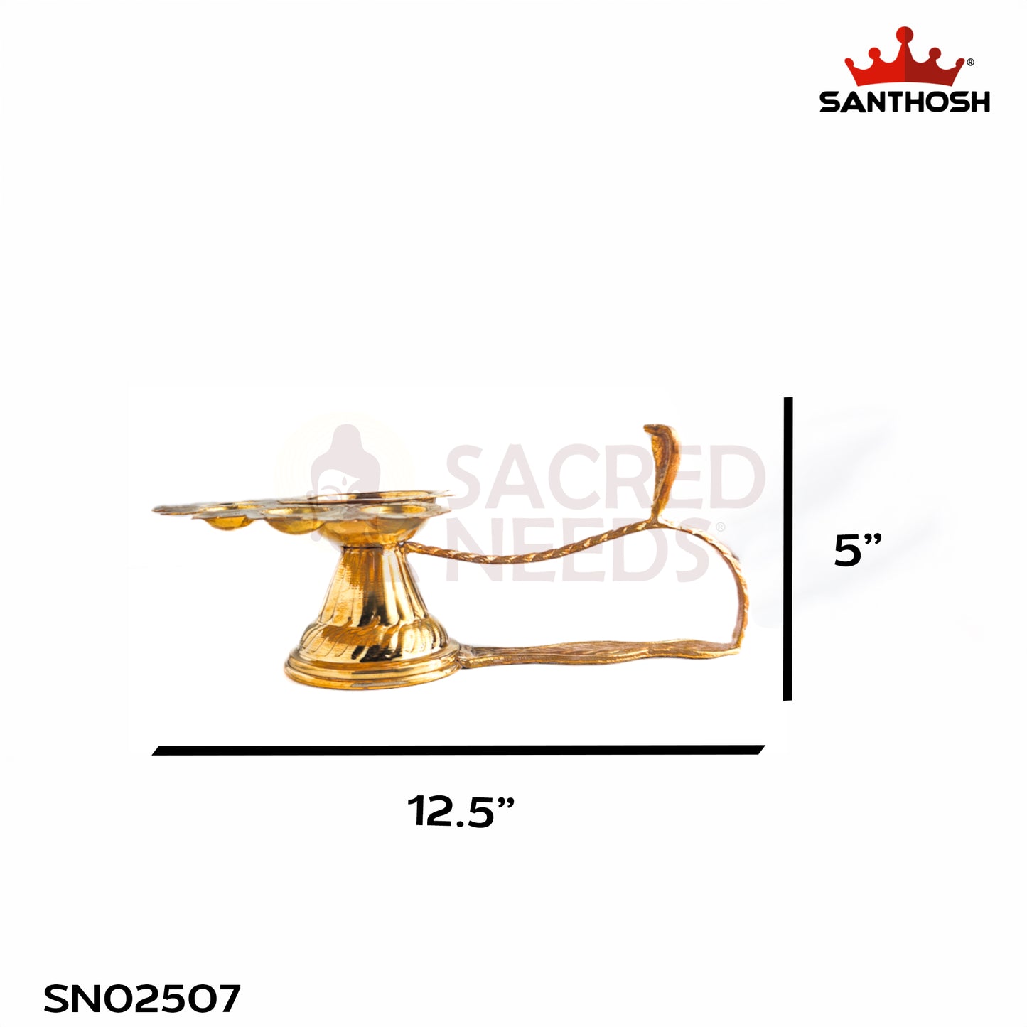 Sacred Needs Brass 5 Face Aarti Lamp – 5 Inch (12.7 cm) Height | Traditional Panchmukhi Brass Aarti Diya for Temple, Pooja Room & Hindu Rituals