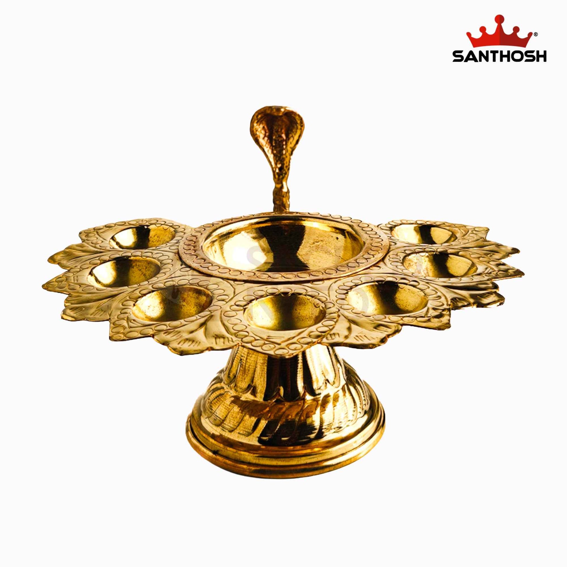 Sacred Needs Brass 7 Face Aarti Lamp – 5 Inch (12.7 cm) Height | Traditional 7 Wick Brass Aarti Diya for Temple, Pooja Rituals & Festivals