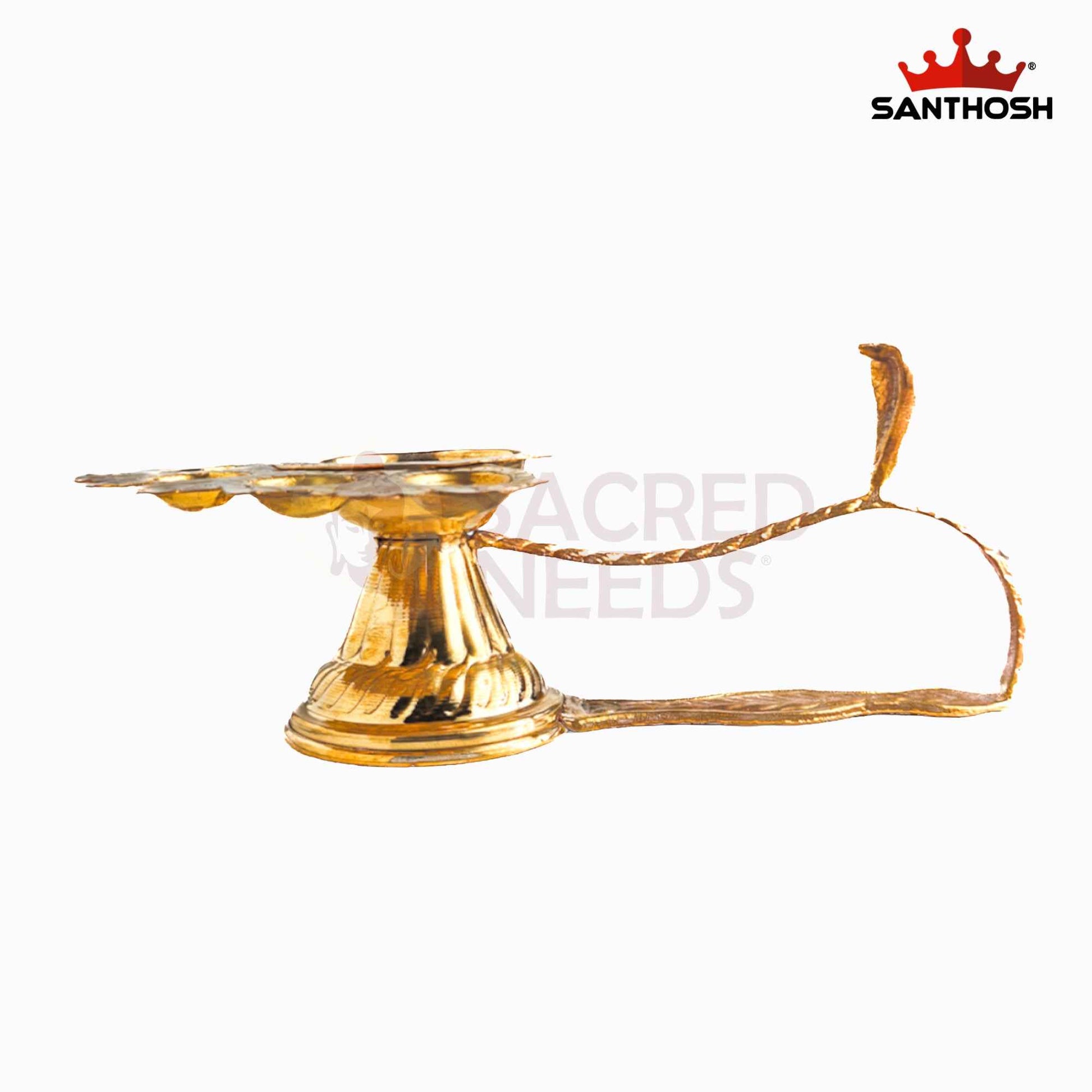 Sacred Needs Brass 7 Face Aarti Lamp – 5 Inch (12.7 cm) Height | Traditional 7 Wick Brass Aarti Diya for Temple, Pooja Rituals & Festivals