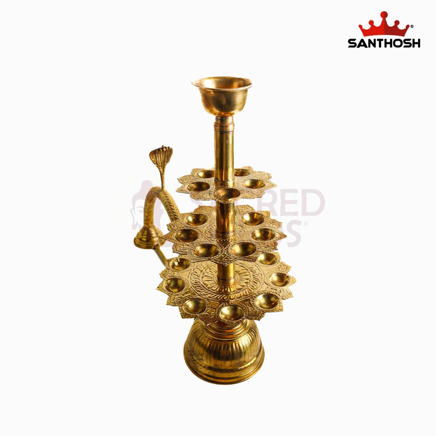Sacred Needs Brass 21 Face 3 Step Aarti Lamp – 19 Inch (48.3 cm) Height | Traditional Multi-Wick Brass Aarti Deepam for Temple, Pooja & Ritual Ceremonies