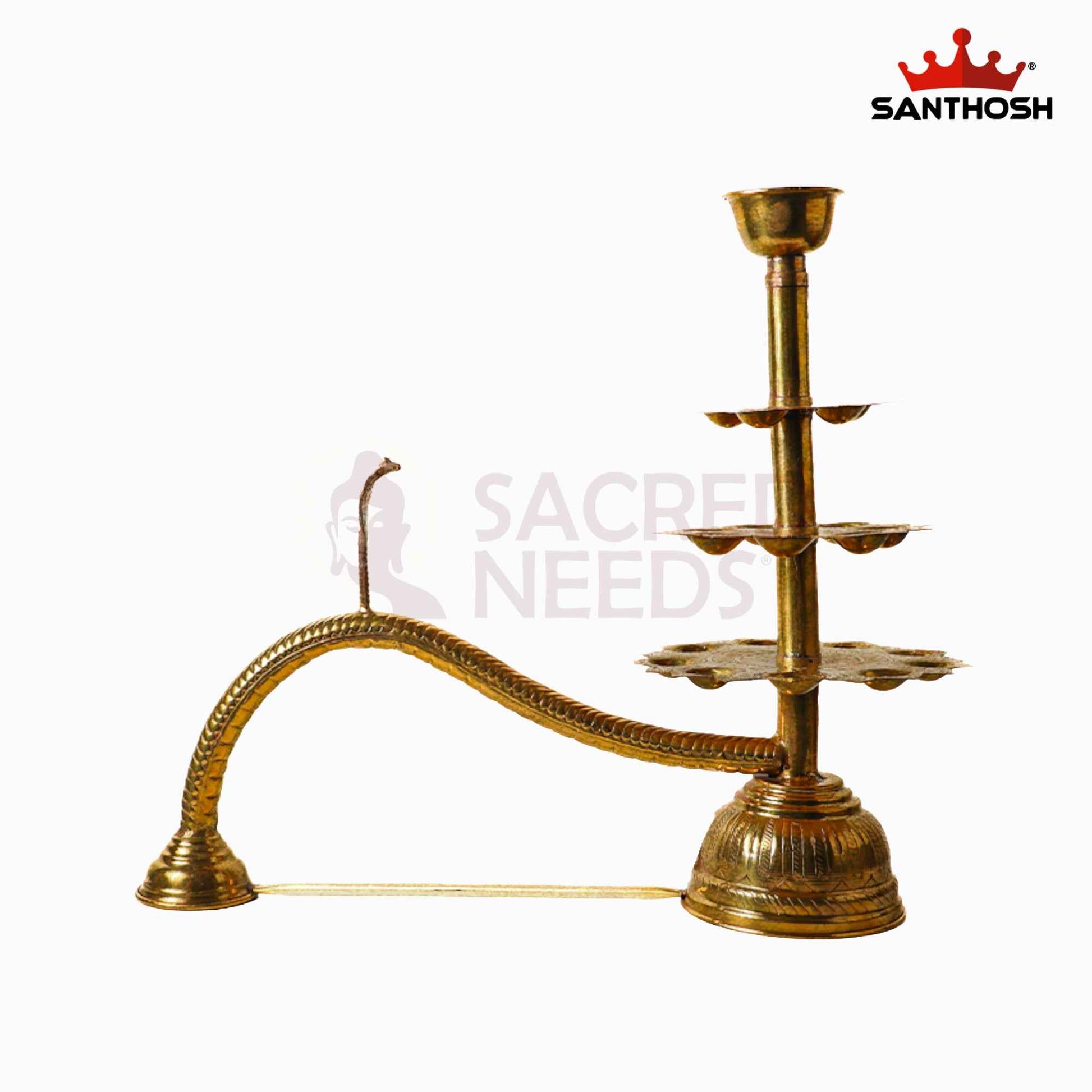 Sacred Needs Brass 21 Face 3 Step Aarti Lamp – 19 Inch (48.3 cm) Height | Traditional Multi-Wick Brass Aarti Deepam for Temple, Pooja & Ritual Ceremonies