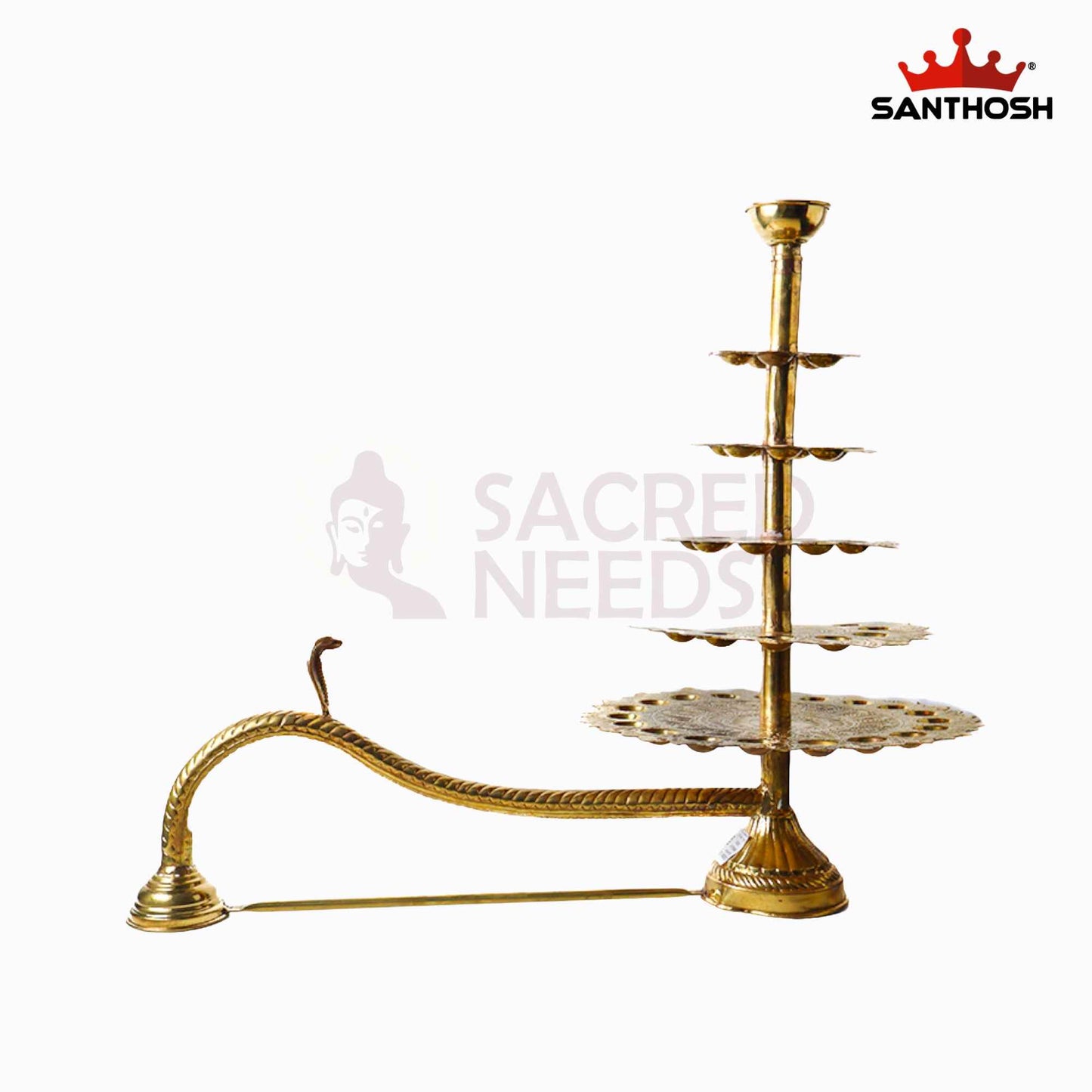 Sacred Needs Brass 51 Face 5 Step Aarti Lamp – 24 Inch (61 cm) Height | Traditional Multi-Wick Brass Aarti Diya for Temple Rituals, Festivals & Pooja