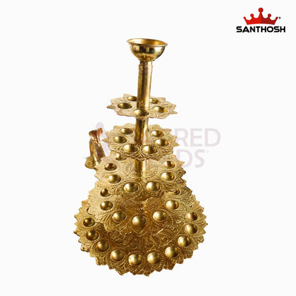Sacred Needs Brass 51 Face 5 Step Aarti Lamp – 24 Inch (61 cm) Height | Traditional Multi-Wick Brass Aarti Diya for Temple Rituals, Festivals & Pooja