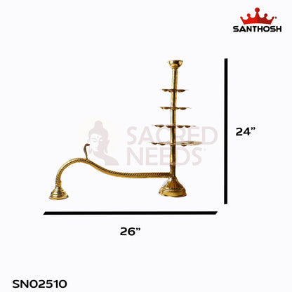 Sacred Needs Brass 51 Face 5 Step Aarti Lamp – 24 Inch (61 cm) Height | Traditional Multi-Wick Brass Aarti Diya for Temple Rituals, Festivals & Pooja