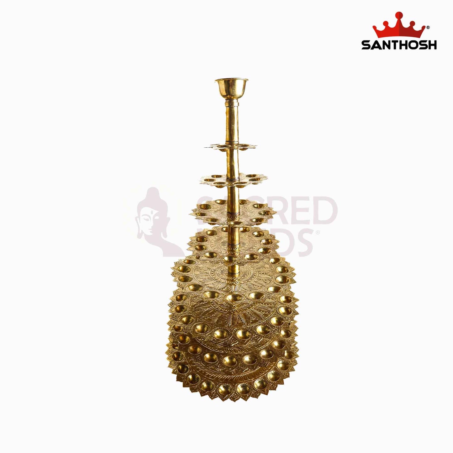 Sacred Needs Brass 101 Face 8 Step Aarti Lamp – 30 Inch (76.2 cm) Height | Traditional Multi-Wick Brass Aarti Deepam for Temple Rituals, Festivals & Pooja Ceremonies