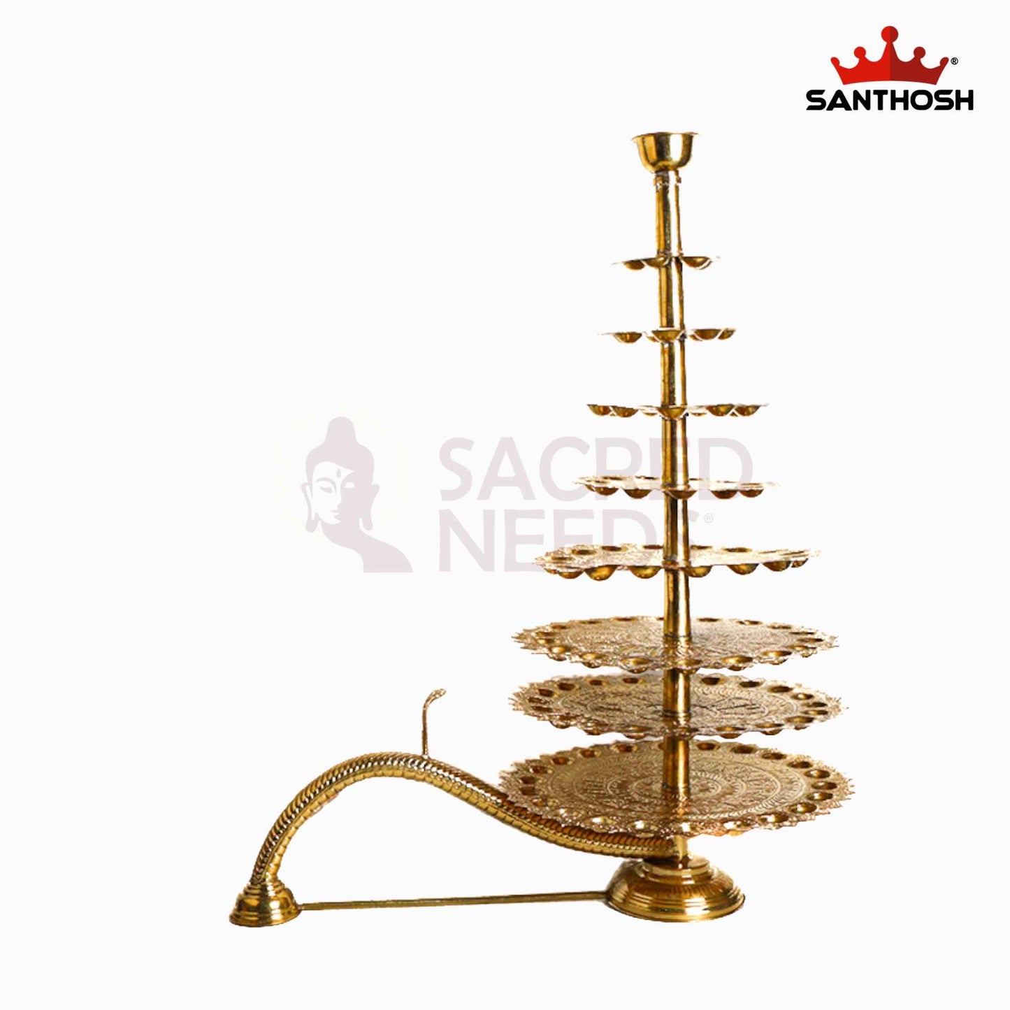 Sacred Needs Brass 101 Face 8 Step Aarti Lamp – 30 Inch (76.2 cm) Height | Traditional Multi-Wick Brass Aarti Deepam for Temple Rituals, Festivals & Pooja Ceremonies