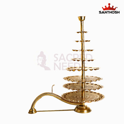 Sacred Needs Brass 101 Face 8 Step Aarti Lamp – 30 Inch (76.2 cm) Height | Traditional Multi-Wick Brass Aarti Deepam for Temple Rituals, Festivals & Pooja Ceremonies