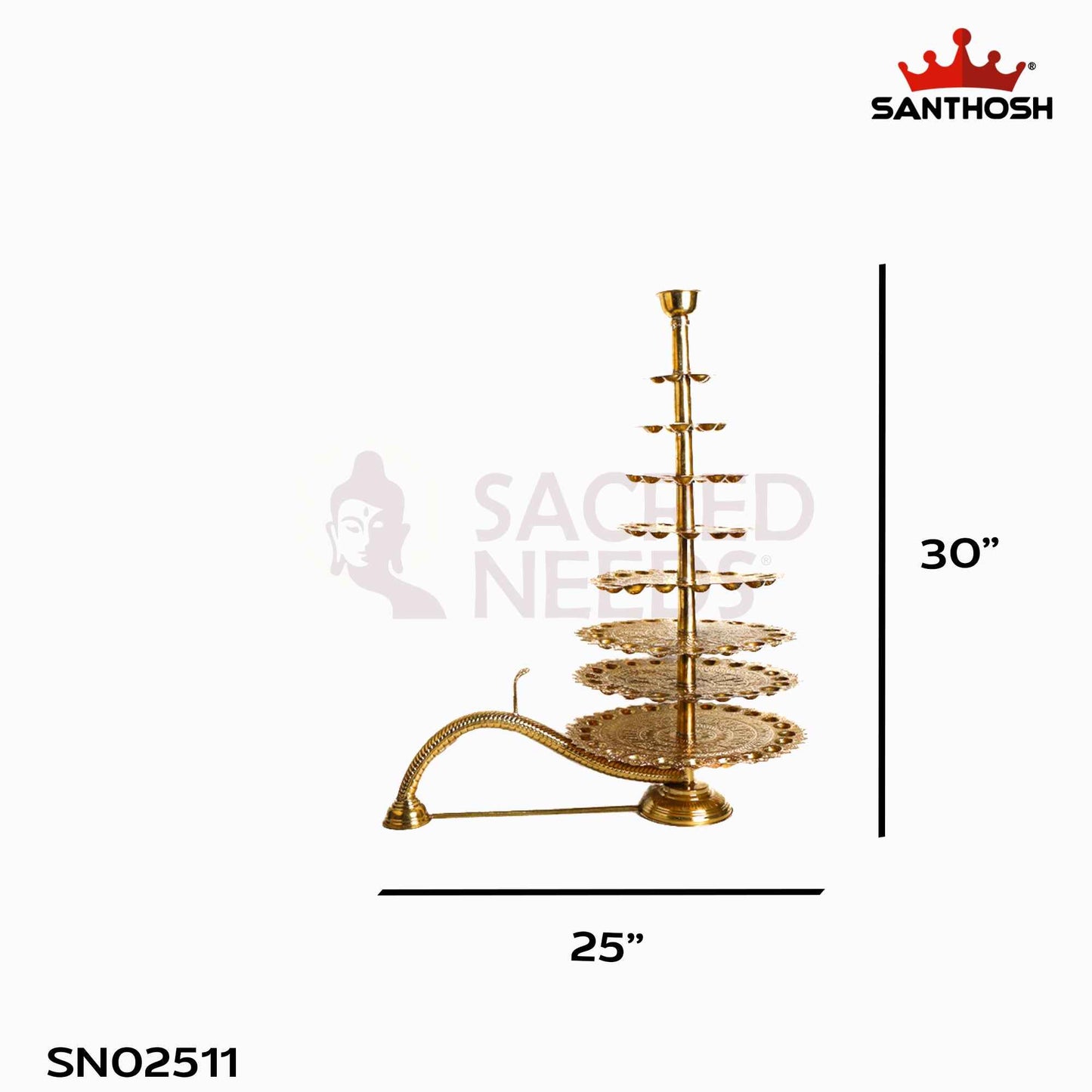 Sacred Needs Brass 101 Face 8 Step Aarti Lamp – 30 Inch (76.2 cm) Height | Traditional Multi-Wick Brass Aarti Deepam for Temple Rituals, Festivals & Pooja Ceremonies