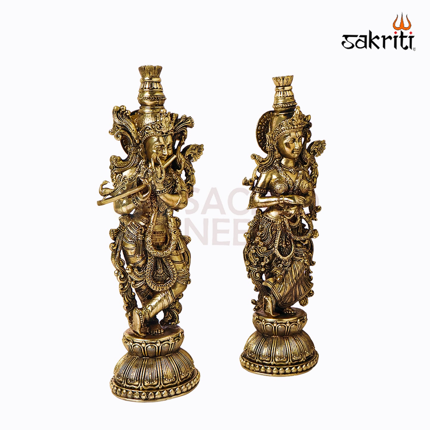 Sacred Needs Brass Radha Krishna Set – 12 Inch (30.5 cm) Height | Divine Radha Krishna Idol for Pooja Room, Temple & Home Décor