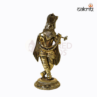 Sacred Needs Brass Krishna Idol – 6.4 Inch (16.3 cm) Height | Lord Krishna Statue for Pooja Room & Home Décor